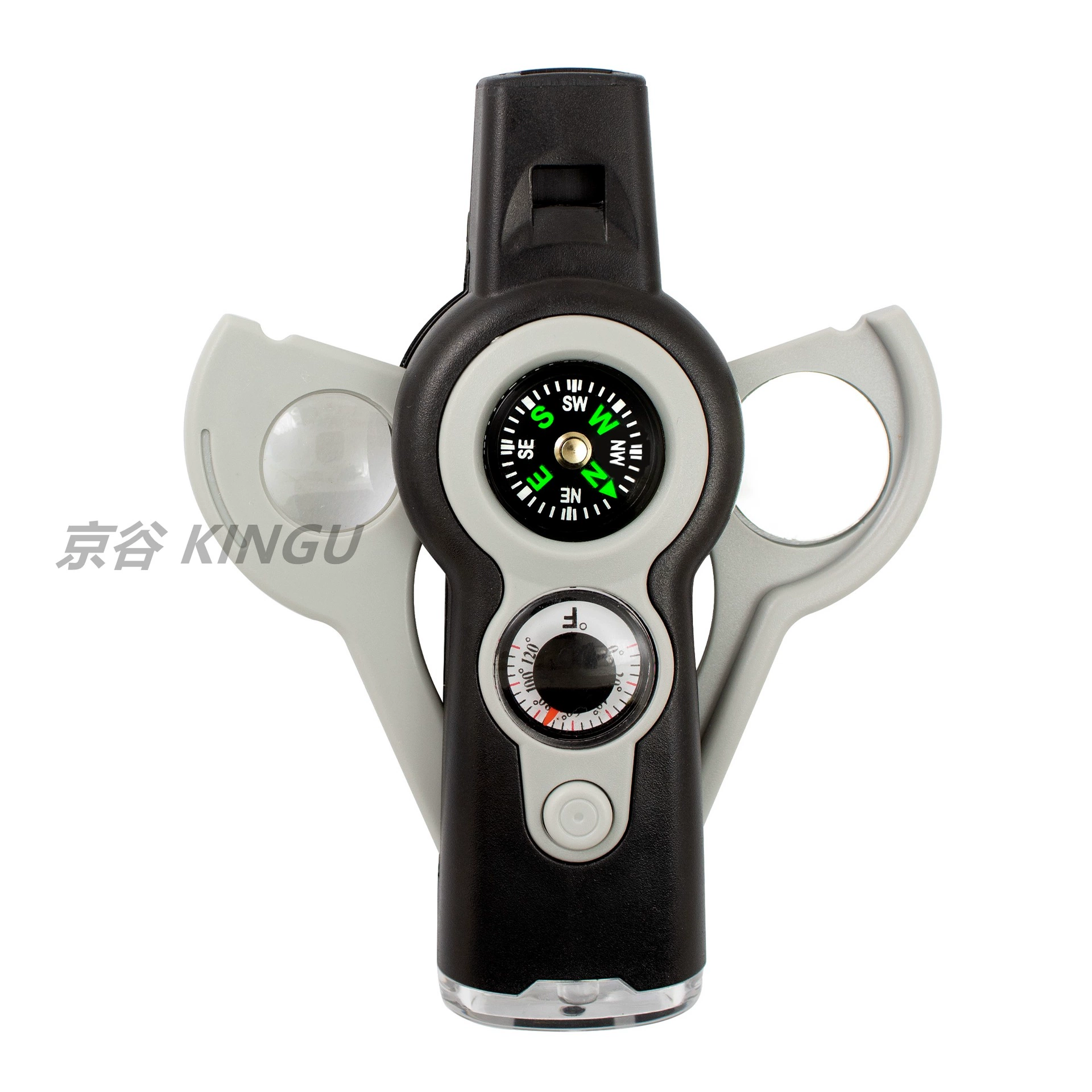 Universal travel whistle, magnifying glass, thermometer, training