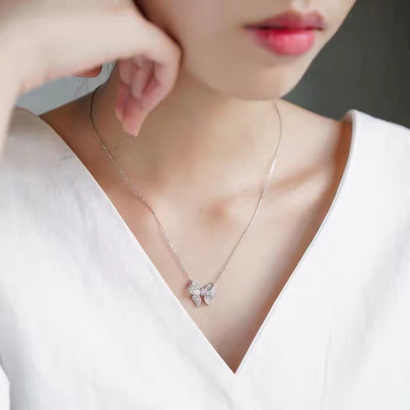 Fashion Bow Knot Copper Inlay Zircon Necklace 1 Piece