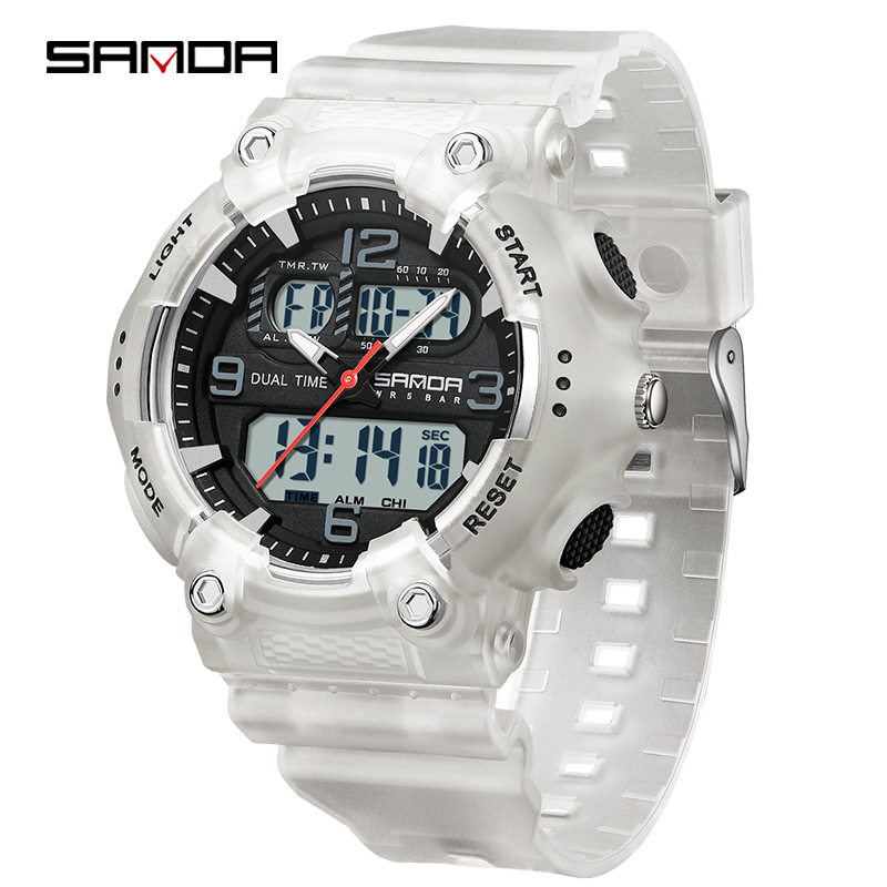 SANDA reloj juvenil de moda color contraste doble pantalla reloj multifuncional para hombres y mujeres estudiantes reloj electrónico de luz nocturna