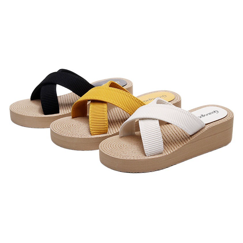 Новый стиль, тканые кроссовые тапочки с имитацией пеньковой веревки, женская верхняя одежда, летние женские универсальные пляжные сандалии на толстой подошве на танкетке