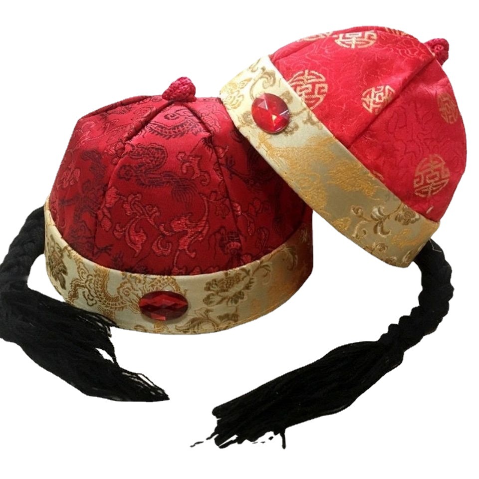 唐装地主帽大红中式礼服帽新年古装福帽阿哥儿童帽瓜皮帽抖音同款
