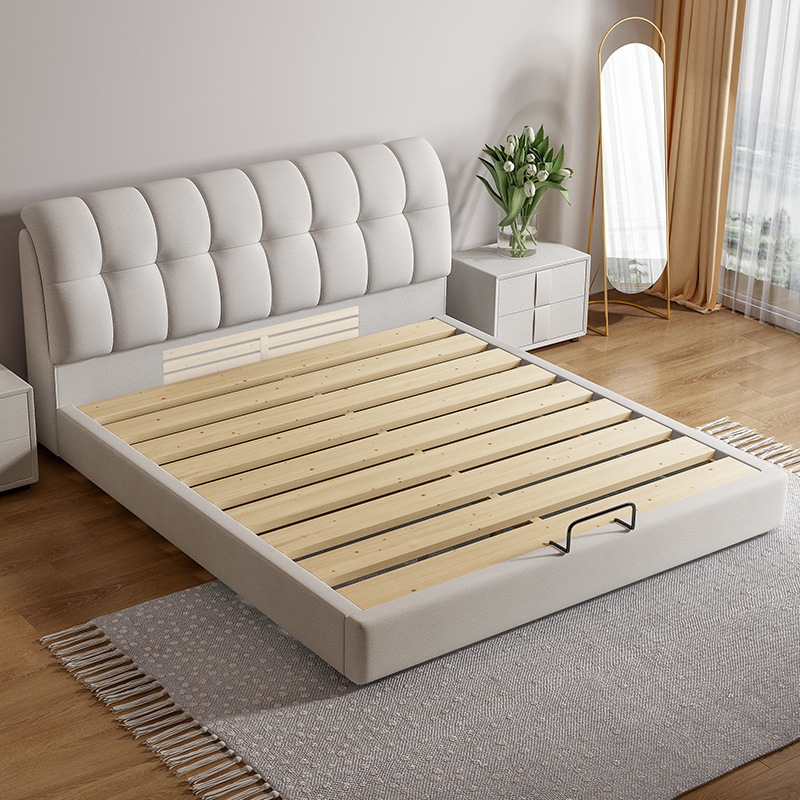 Factory wholesale modern minimalist leather bed light luxury modern master bedroom soft bag leather bed multi-functional storage solid wood wedding bed