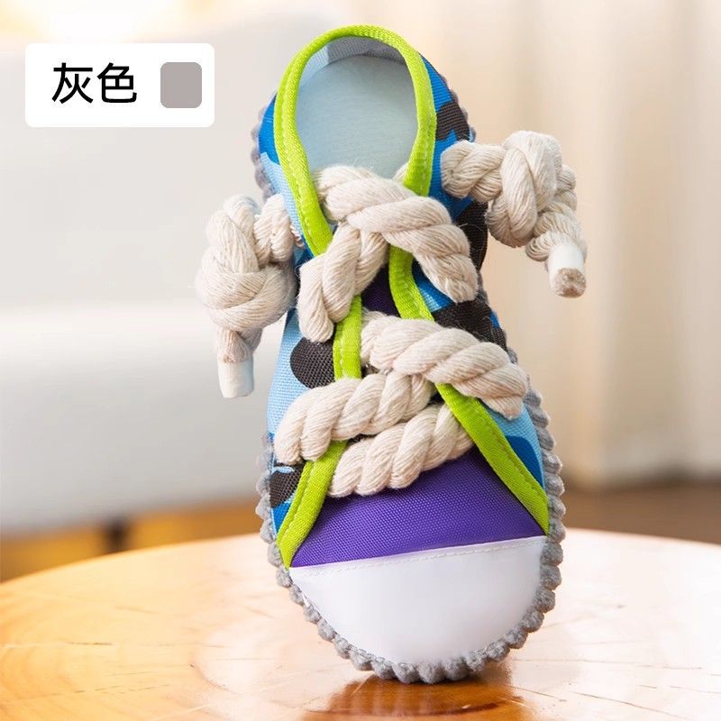 Bite-resistant/tooth cleaning/relieve boredom [sounding cotton rope canvas shoes-candy gray]