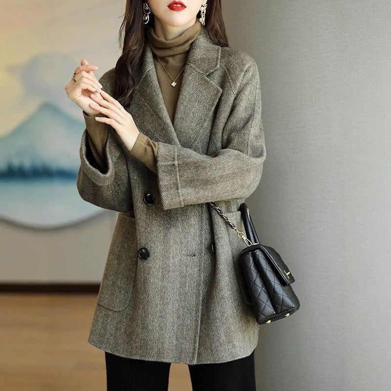 2026 Autumn and Winter New Fashion Korean Style Casual Slim-Fit Stylish Versatile Herringbone Wool Coat Trendy Fashion