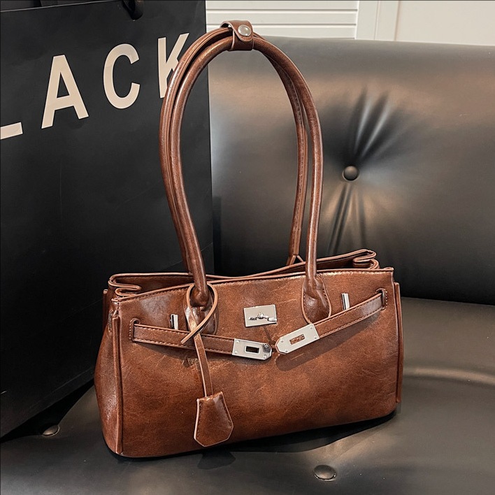 Cross-Border Retro Texture Handheld Kelly For Women 2025 New Trendy Solid Color Shoulder Stylish Versatile Underarm Bag_voghion.com