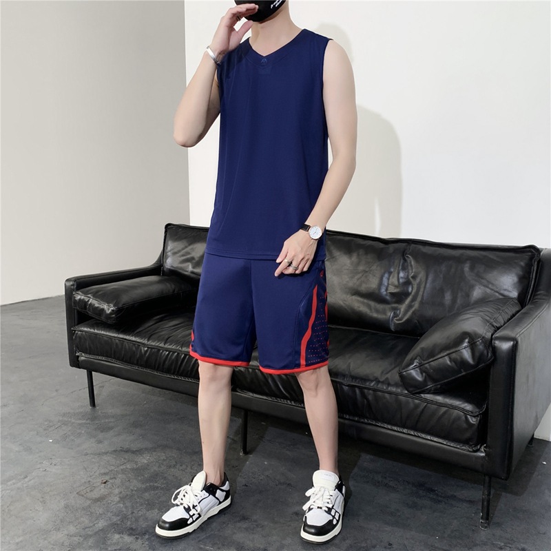 Casual deportivo fitness chaleco de baloncesto hielo camiseta sin mangas hombre verano delgado rápido secado pantalones cortos de mangas cortas set