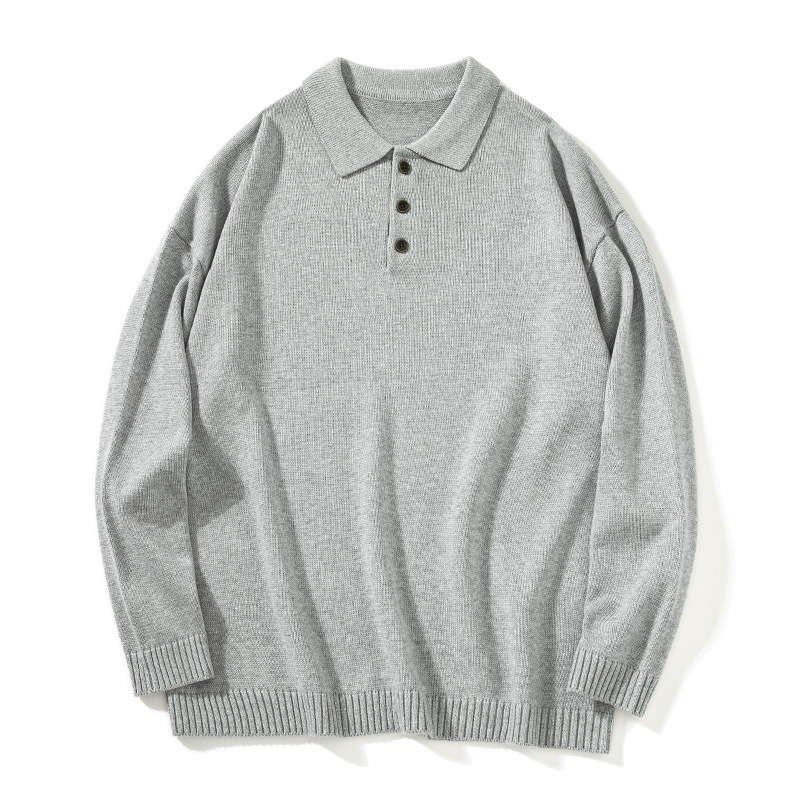 2023 Otoño e Invierno suéter abrigo solapa Polo camisa de manga larga suelta fuera del hombro suéter de los hombres coreanos