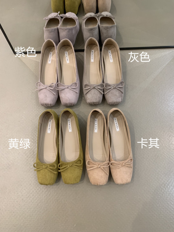 MUKEKe内增高法式绒面方头单鞋方头猪鼻芭蕾鞋女浅口女鞋2025新款|undefined