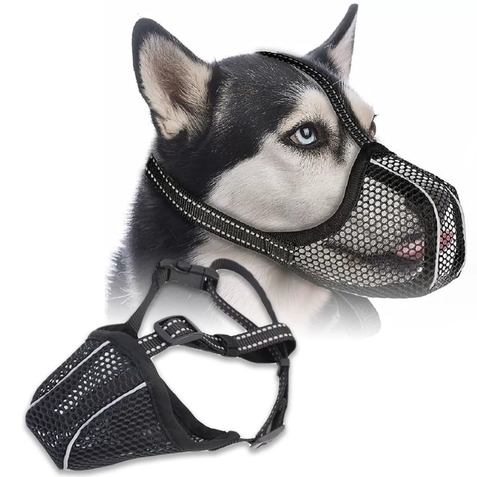 Популярный ночной светоотражающий противогрызущий намордник для собак, сетчатый дышащий противовосклицательный и противогрызущий намордник для домашних животных