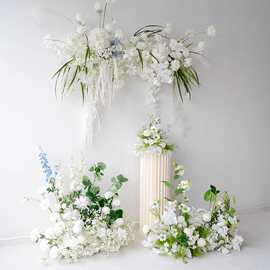 婚礼装饰白色壁挂花艺套装 舞台迎宾背景KT板摄影道具仿真假花