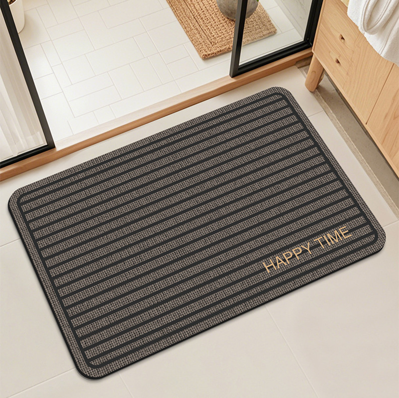 Light Luxury Visual Striped Bathroom Mat Diatom Mud Stain-Resistant and Wear-Resistant Floor Mat Toilet Door Absorbent Non-Slip Quick-Drying Foot Mat