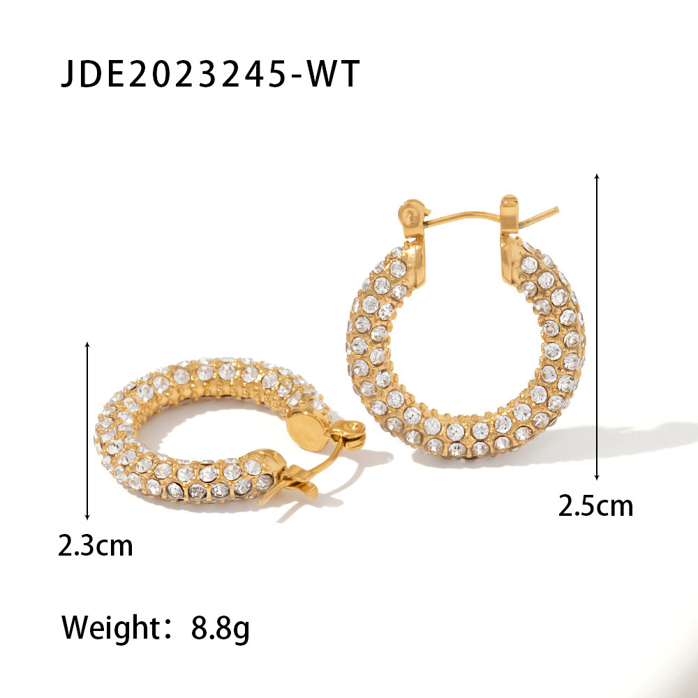 Retro Geometric Stainless Steel Inlaid Zircon Hoop Earrings 1 Pair display picture 4