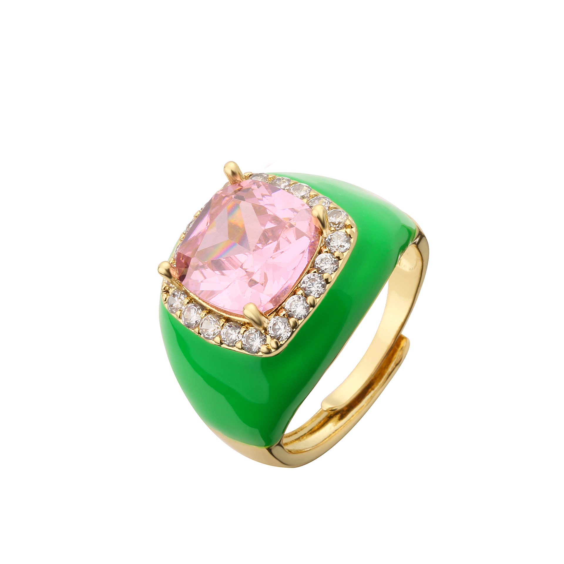 Zircon Inlay Material Fashion Square Copper Enamel Plating Inlay Zircon Open Ring 1 Piece