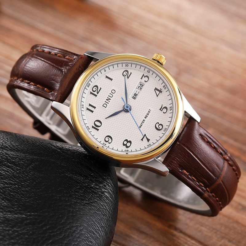 Women's Double Calendar Room Gold_White Face Brown Belt