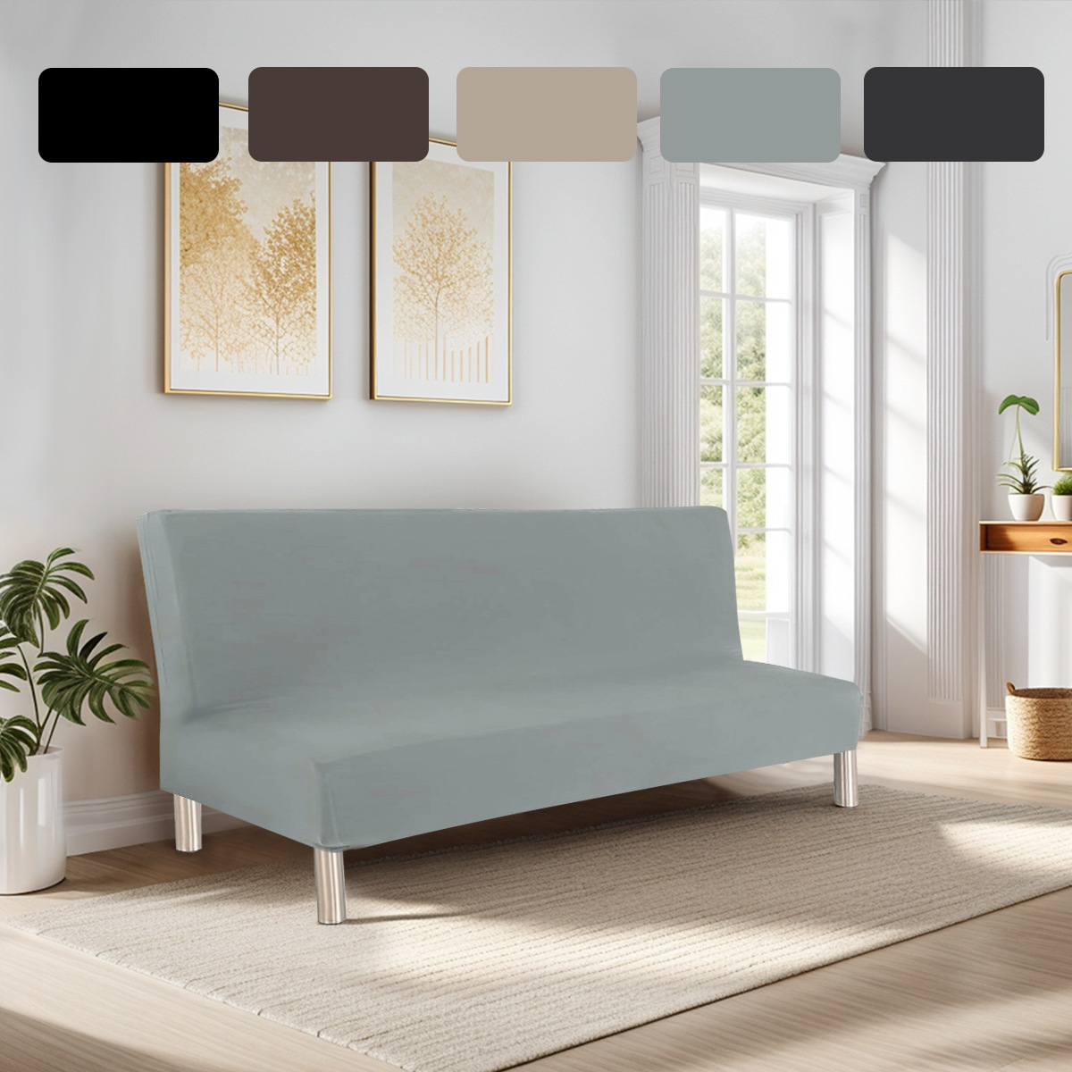 Cross-border new waterproof milk silk armless sofa cover elastic solid color folding sofa bed cover factory direct sales