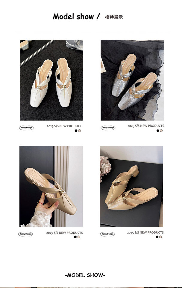 Dép sandal nữ bít mũi mũi vuông gót thô, họa tiết vân cừu nhún, quai hậu đi ngoài — Màu bạc, Màu kaki, Màu trắng be chi tiết 8