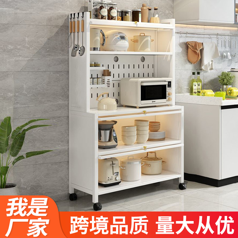 Kitchen Storage Cabinet Carbon Steel Shelf with Door Household Sideboard Microwave Oven Storage Cabinet Cross-Border