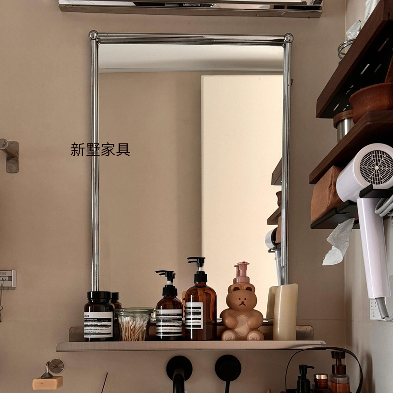 Nordic Simple Bathroom Mirror Wall-Mounted Bathroom Mirror Wall-Mounted Bathroom Mirror Stainless Steel Cosmetic Mirror Wall-Mounted