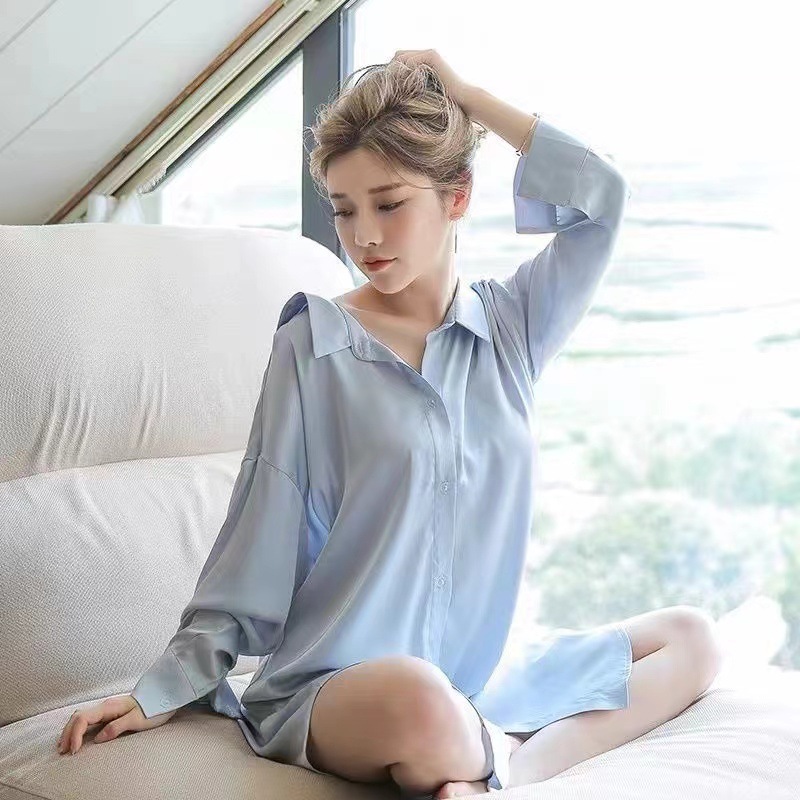 Verano seda sexy vestido de dormir mujer suelta novio camisa corta pura pura pura vestido casera de alto nivel