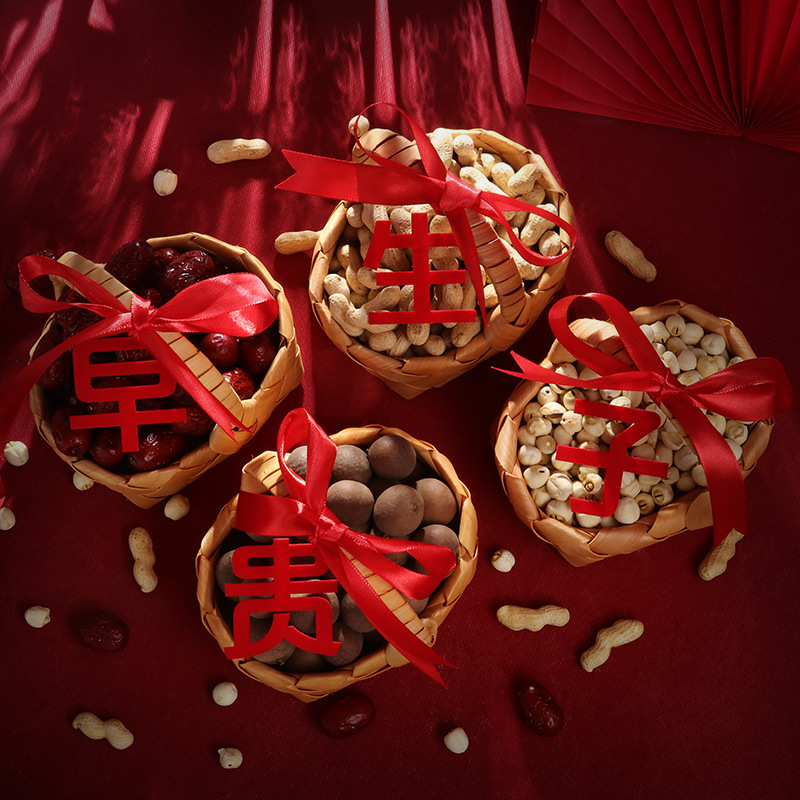 Wholesale Wedding Supplies: Early-Born-Valuable-Child Gift Baskets, Wedding & Bridal Room Decorations, Bedding-Pressing Favors, and Portable Baskets