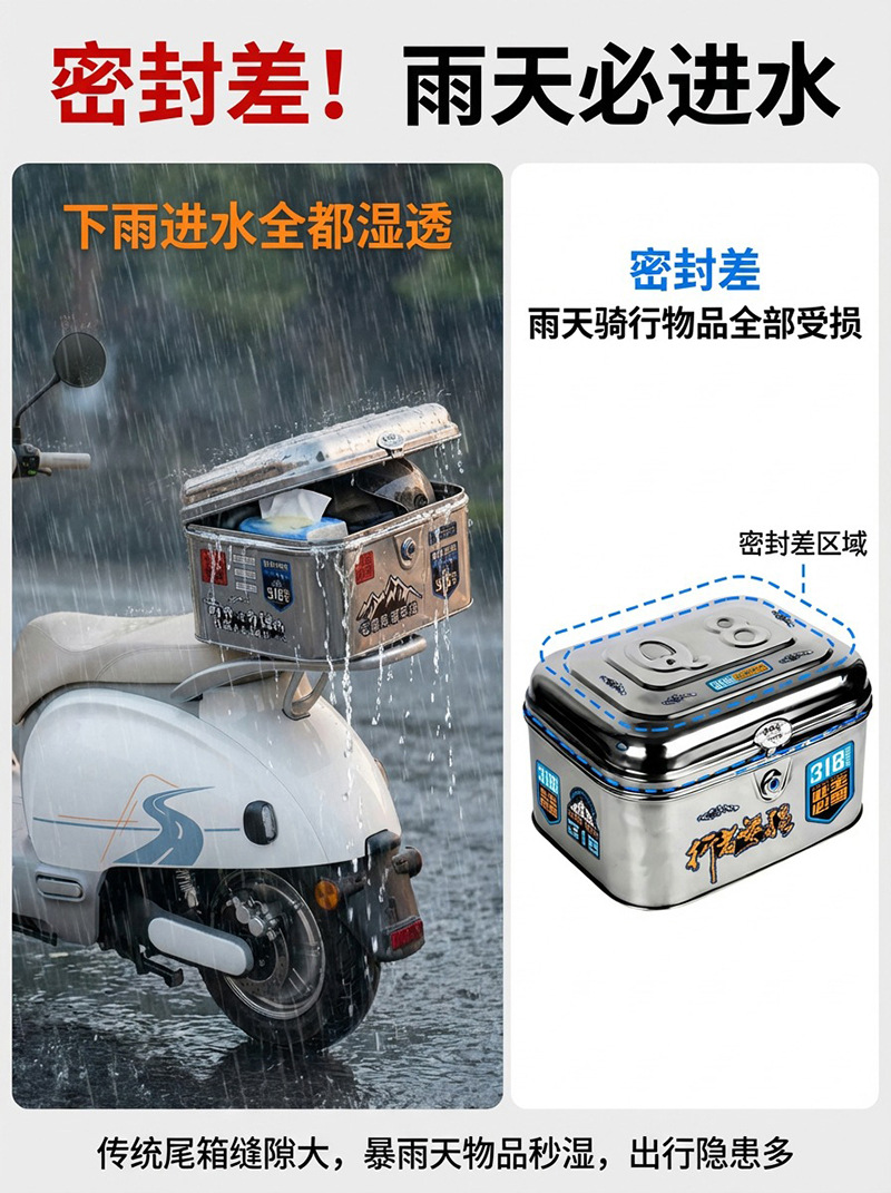 Coolqi Bao Electric Vehicle Trunk Motorcycle Tail Box Genuine Thickened Stainless Steel No Noise Waterproof Durable Model