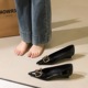 6500-K117 European and American style banquet women's shoes pointed commuting shoes shallow mouth versatile height increasing sloping heel V-buckle temperament single shoe