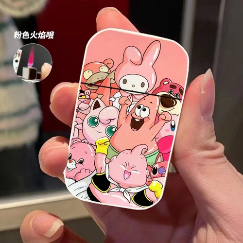 Strawberry bear pink flame creative windproof lighter anime cartoon five-speed metal inflatable lighter