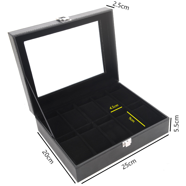 Nueva caja de almacenamiento de reloj transfronterizo en stock al por mayor negro PU cuero púrpura reloj pantalla caja 12-bit caja de reloj