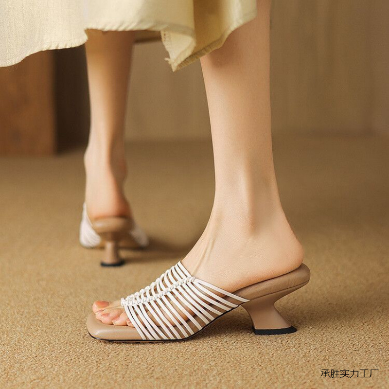 Summer fashionable apricot elegant retro universal mule square toe…