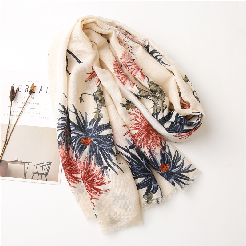 New Cotton Linen Flower Silk Long Scarf display picture 4