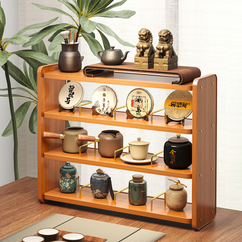 中式桌面杯架博古架茶室茶具紫砂壶摆放架子桌上多层摆件展示架子