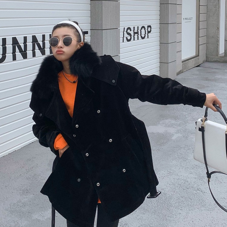 2021冬季新款狐狸毛領韓版個性派克服 6589