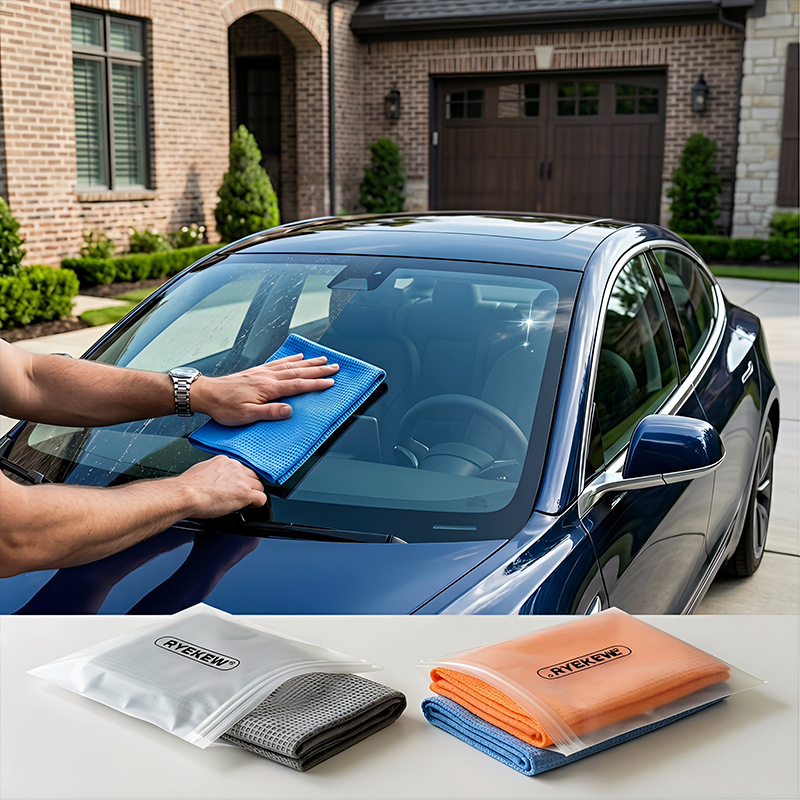 Ryekew Car Cleaning Towel, Car Absorbent Towel, Household Kitchen Absorbent Towel, Non-Marking Glass Towel, Waffle Cleaning Towel