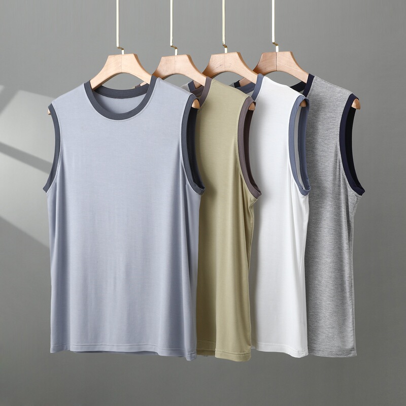 Men's Round-Neck Modal Vest, Soft and Comfortable, Slim-Fit Base Layer Underwear, Ice Silk Breathable Sports Tank Top