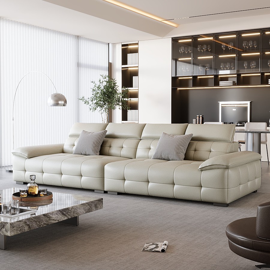 Italian-Style Lawrence Light Luxury Sofa, Modern Minimalist Living Room Home Use, Straight-Row Soft Furniture with a High-End Feel, Cross-Border Genuine Leather Sofa