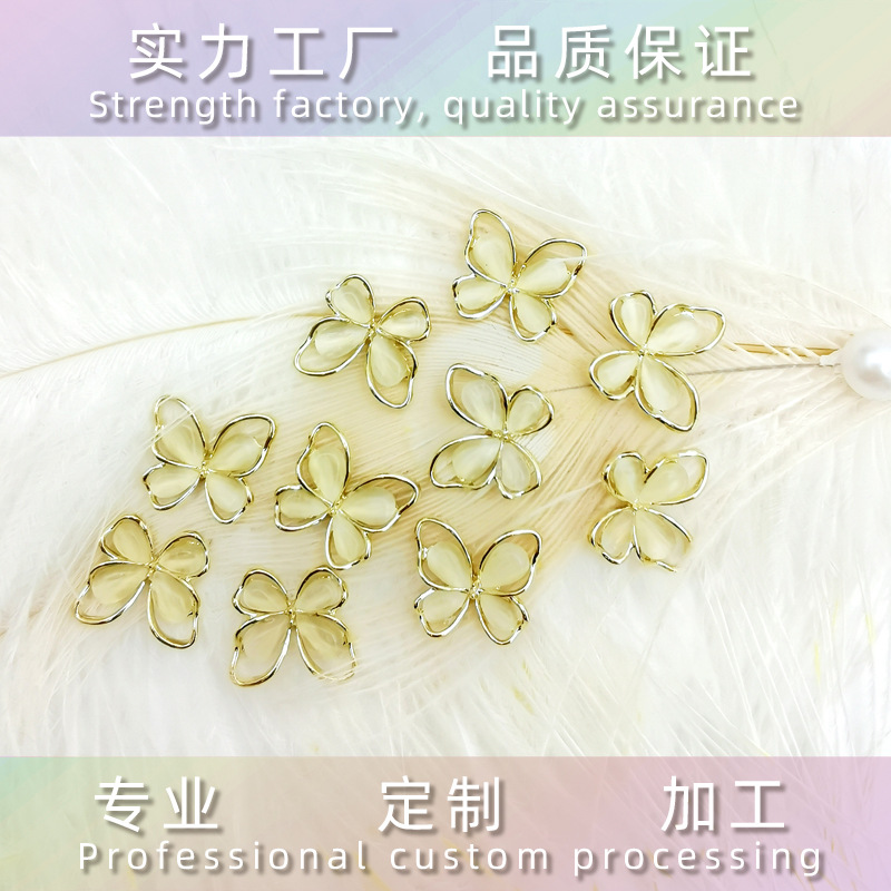 Nuevo hueco 3D Opal mariposa uñas joyería aleación rhinestone mariposa uñas etiqueta fábrica al por mayor