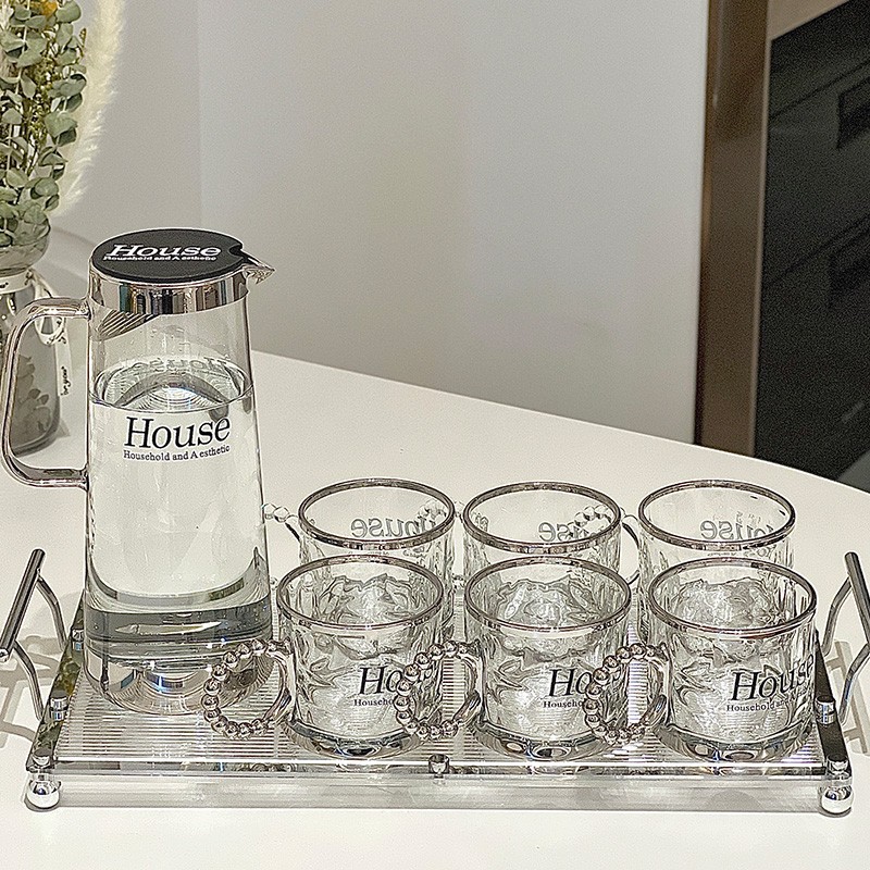ins風高級感玻璃水杯家用客廳待客用喝水杯茶杯耐熱杯具水具套裝