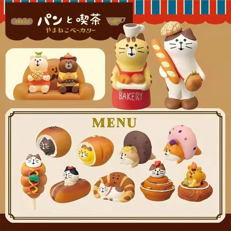 Japanese-Style Zakka Food and Play Bread Tea Shop Decoration Photography Props Miniature Resin Cat Figurines