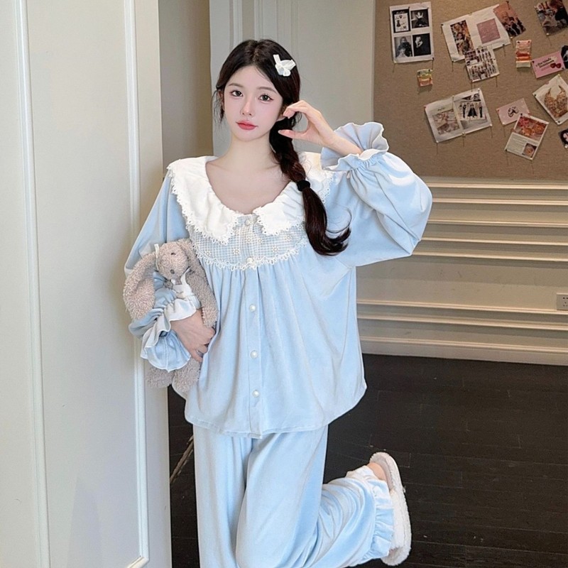 海岛绒睡衣女秋冬新款甜美公主风长袖套装双面绒加厚家居服|undefined