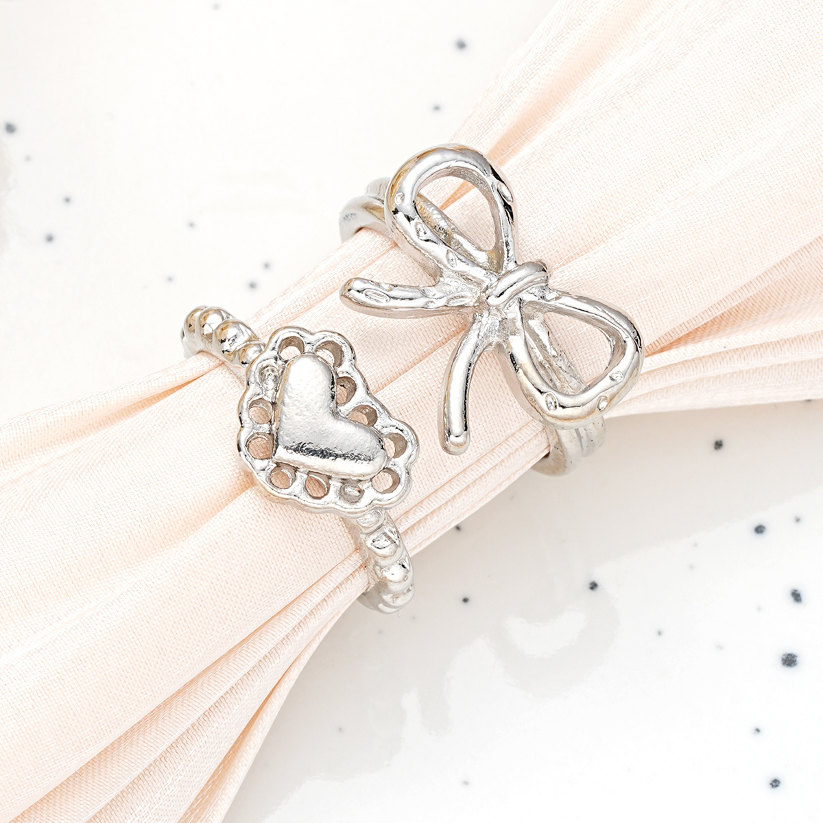 new fashion inlaid pearl zircon bow love temperament open design ring 2 pieces_voghion.com