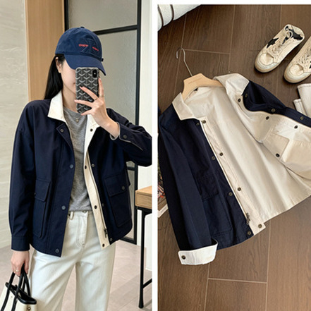 Autumn homemade reversible jacket! Early autumn old money style reversible two-tone snap-button patch pocket workwear jacket loose top Autumn homemade reversible jacket! Early autumn old money style reversible two-tone snap-button patch pocket workwear jacket loose top