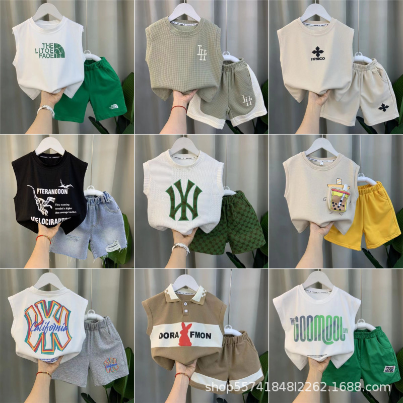 Boys' Summer Vest suit Summer 2025 New Boys' Baby Cool Fashionable Two-Piece Children's Sleeveless Clothes