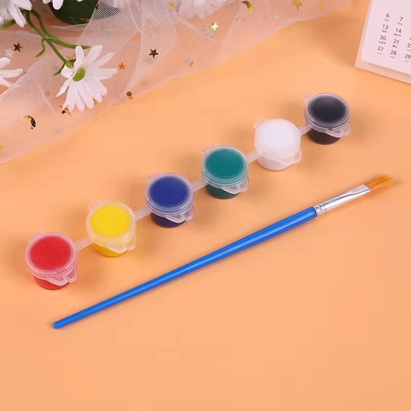 6가지 색상의 페인트 + 컬러 팔레트 + 브러시