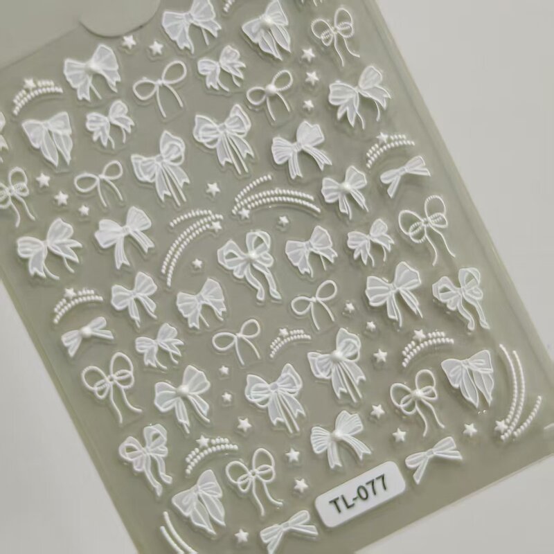 珍珠蝴蝶结美甲贴纸5D浮雕立体蕾丝飘带蝴蝶结指甲贴纸饰品 TL款|undefined