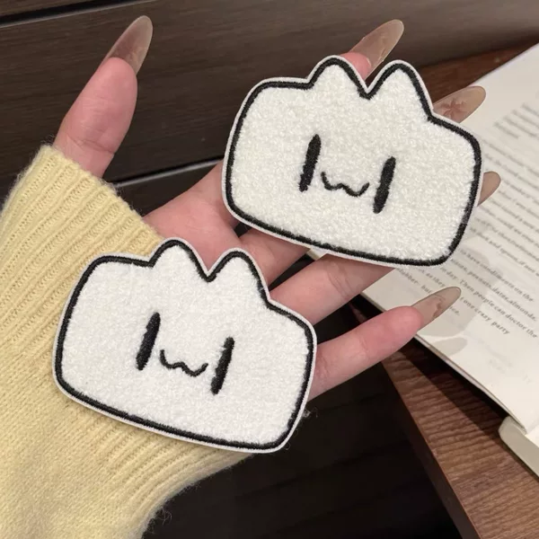 Cartoon Square-Faced Big White Cat Magic Stickers, Cute Cartoon Fluffy Cat Hair Stickers, Traceless Bangs Stickers for Girls