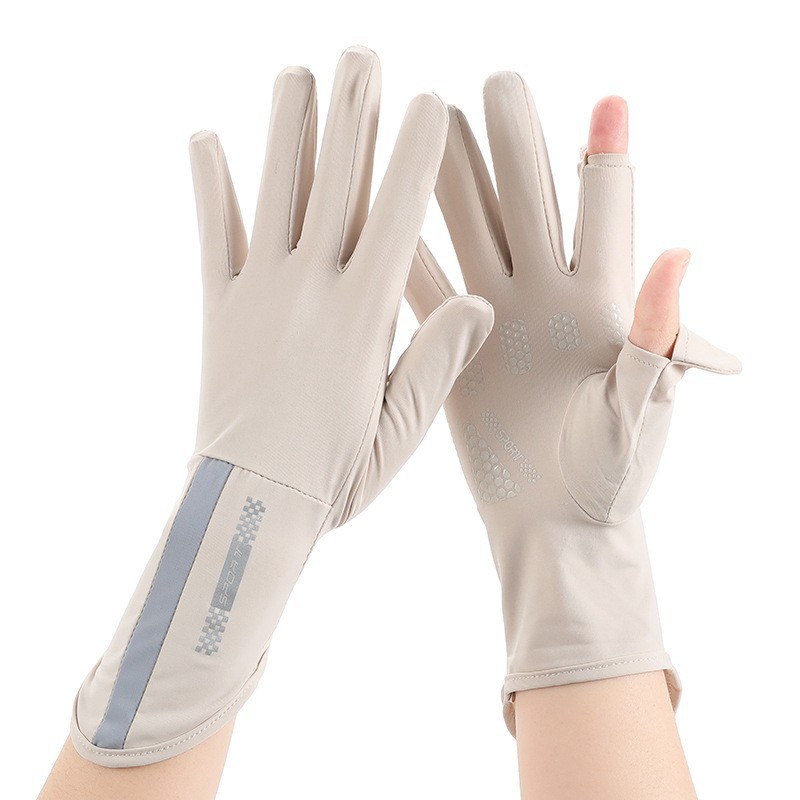 Guantes de protección solar verano hombres y mujeres de pareja delgada antideslizante transpirable ciclismo elástico transpirable dos dedos guantes de seda de hielo