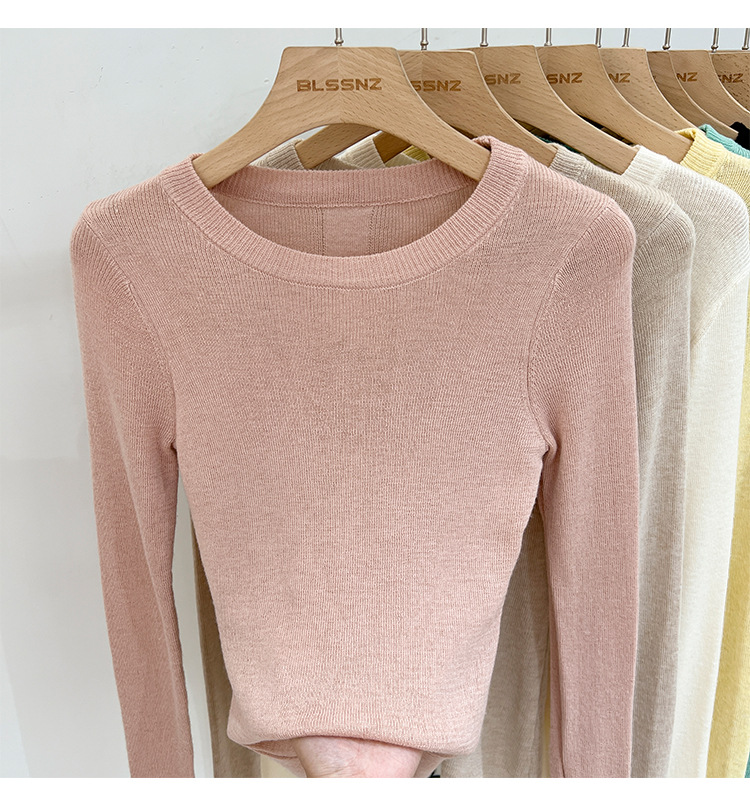 315g Weight Long Sleeve Sleeve Length Pullovers Placket Type Spandex, Polyester Fabric Type Short Top Length Knitwear Tops Type Daily Occasion Round Neck Neckline Slim Fit Type Solid Color Pattern Spring, Autumn Season Women's Gender Casual, Simple Style Style Wholesale Women's Casual Simple Style Solid Color Long Sleeve Sweaters & Cardigans 15