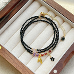 黑碧玺 黑尖晶 黑电气石 原创三圈手串手链可调节