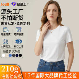 2026高端210g高支双面液氨丝光棉t恤女夏短袖纯棉百搭白色圆领t恤