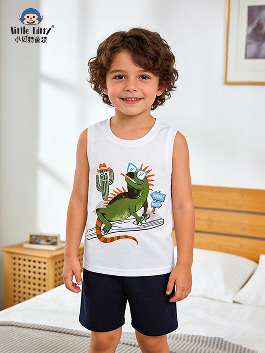 2026 Spring and Summer New Cross-Border Children's Set with Cartoon Animal Print Pattern, Vest and Shorts Two-Piece Set in Stock